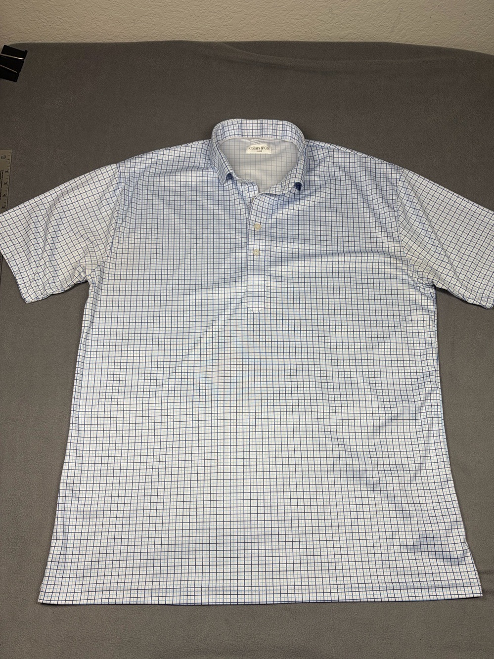 Collars And Co Men's XL Short-Sleeve Check Polo Shirt - White/Blue